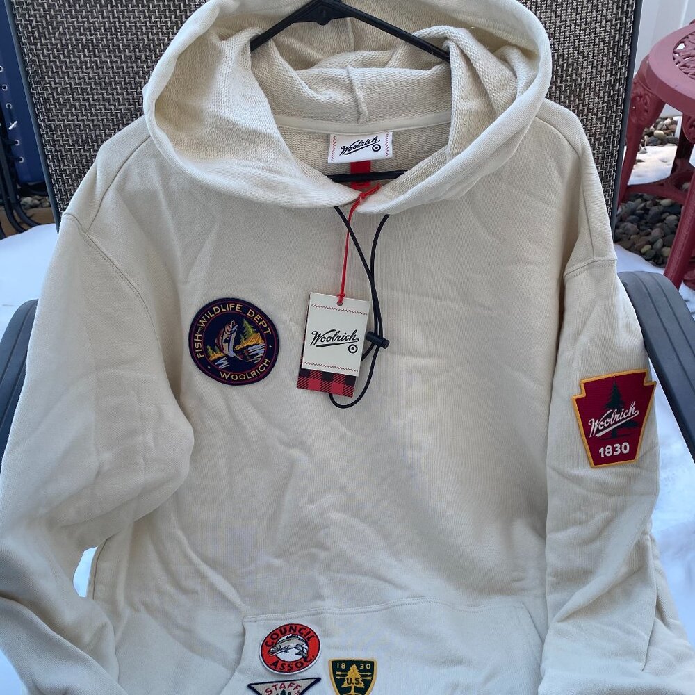 Adult Tall Patchwork Hooded Pullover Sweatshirt - Woolrich Cream LT~NWT's